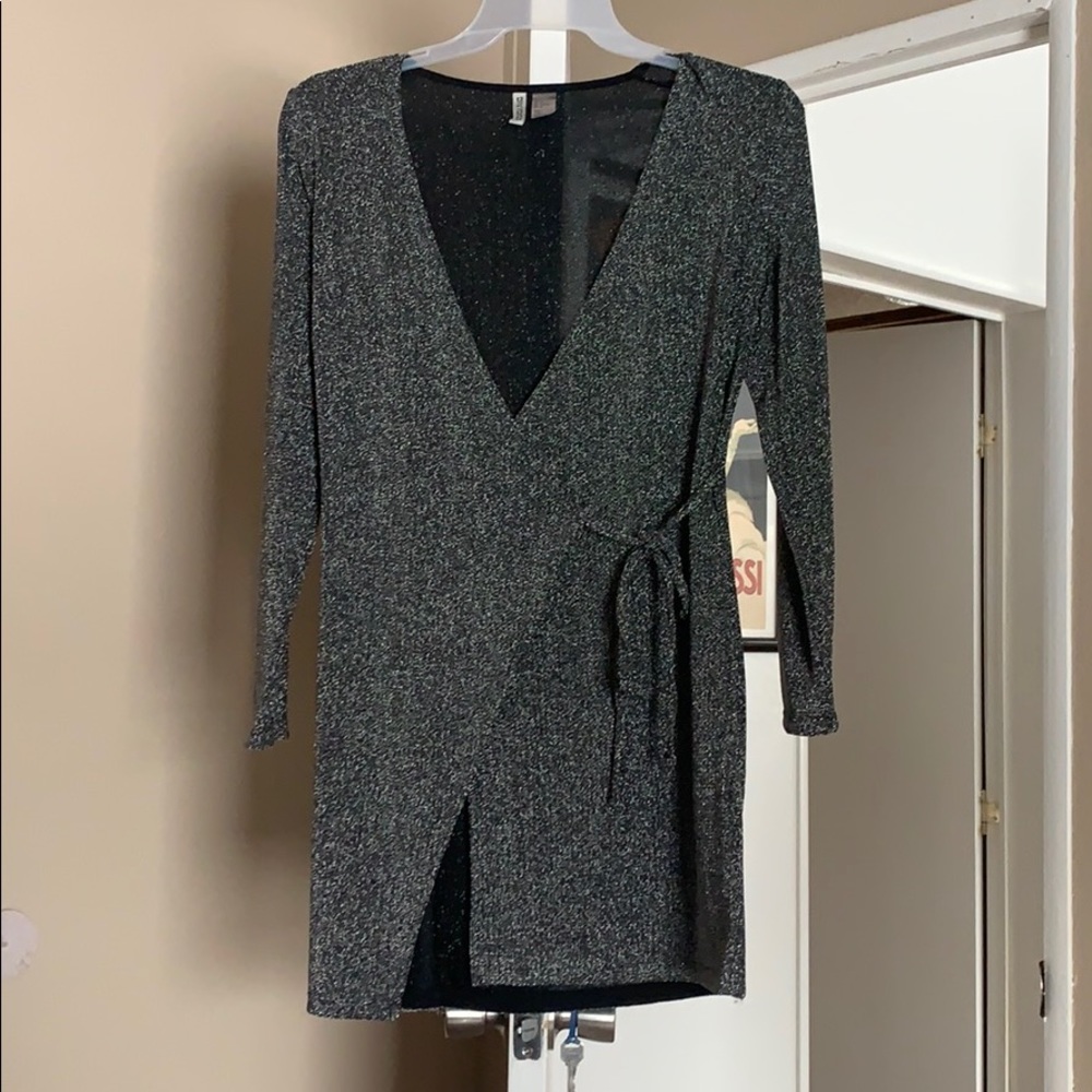 Silver glittery long sleeve dress
